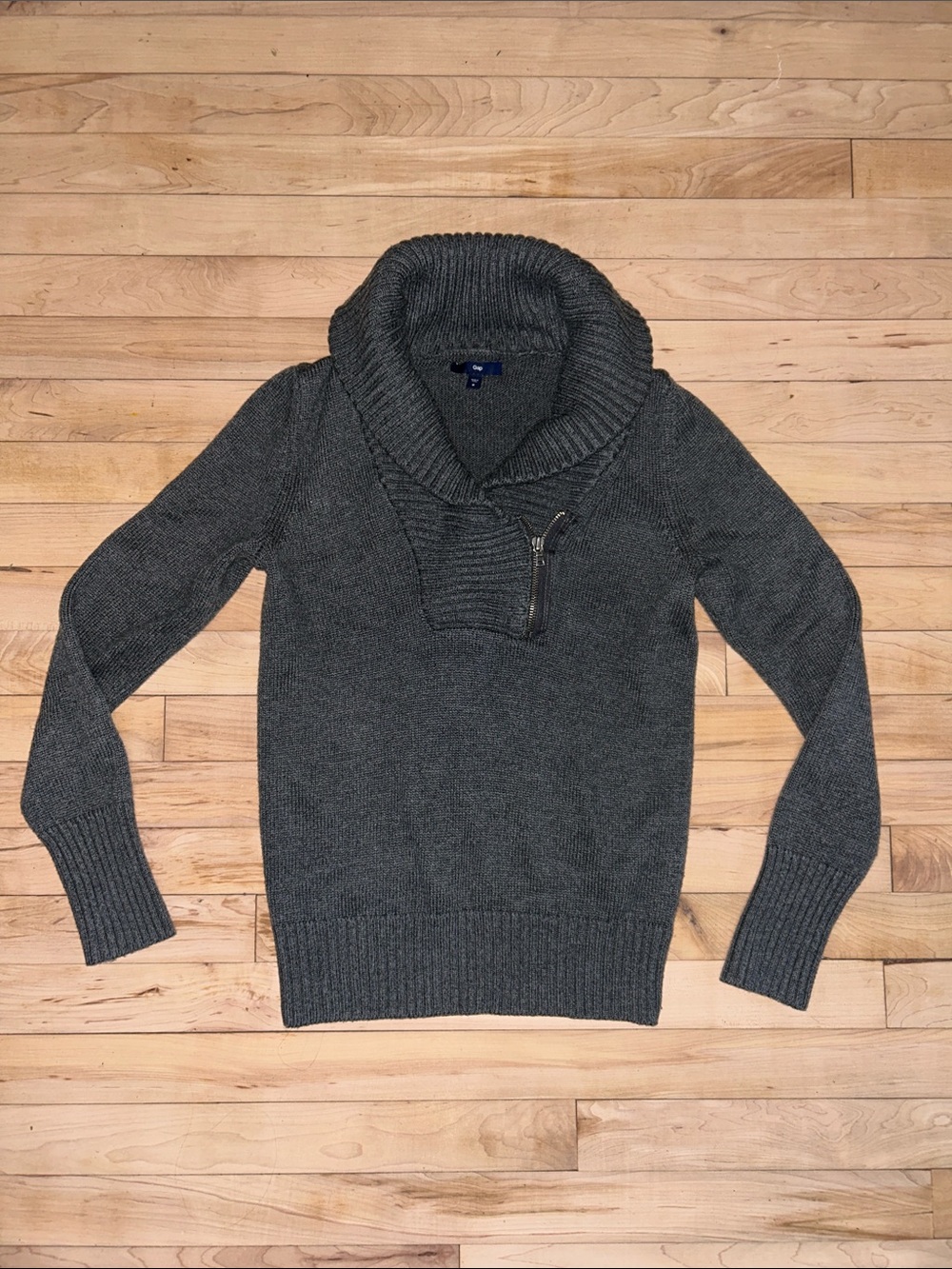 GAP Women's Charcoal Cowlneck-Collar Zip Sweater